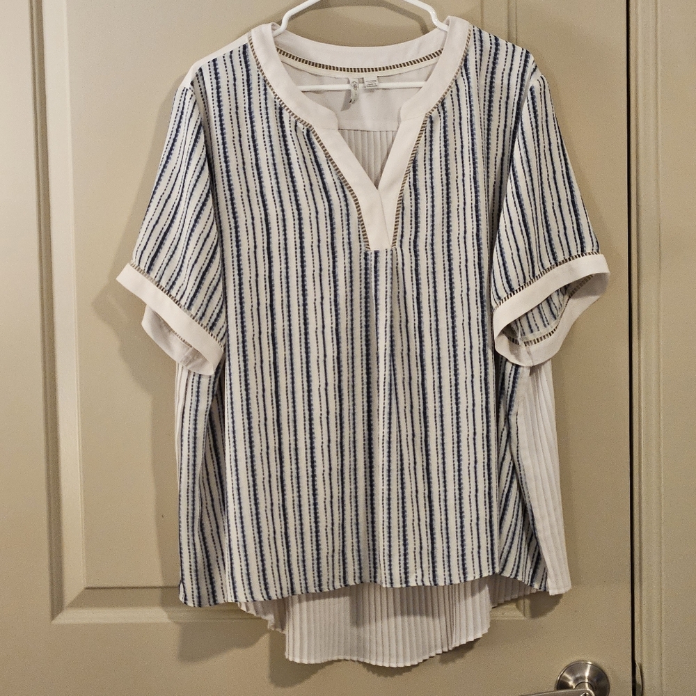 22/24W Cato Navy and White Striped Blouse